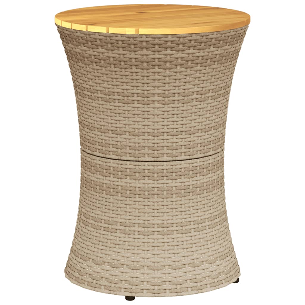 Tavolino Giardino Forma Tamburo Beige Polyrattan Legno Massello 368298
