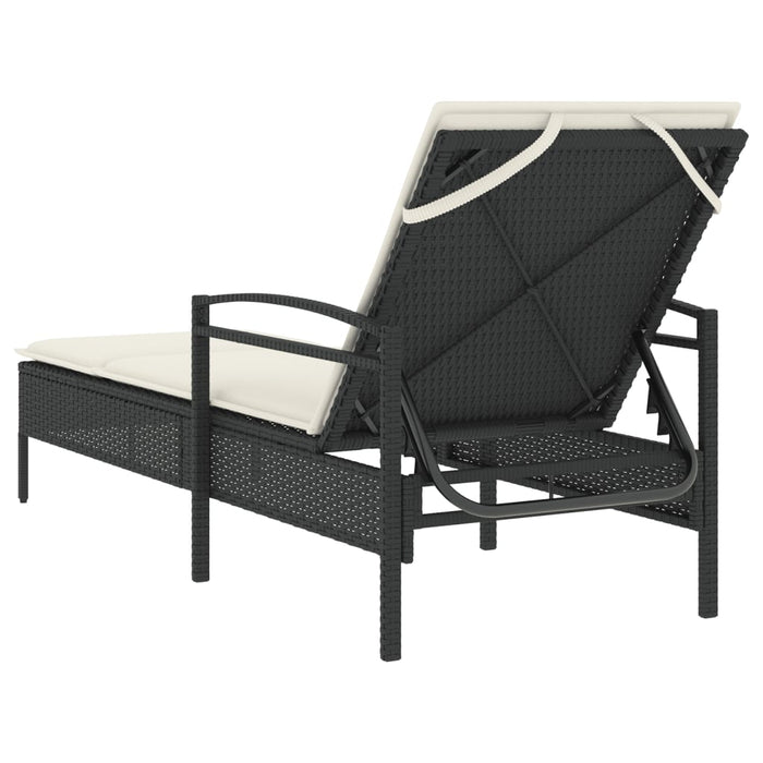 Lettino Prendisole con Cuscino Nero 63x200x81 cm in Polyrattan 368299