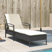 Lettino Prendisole con Cuscino Nero 63x200x81 cm in Polyrattan 368299