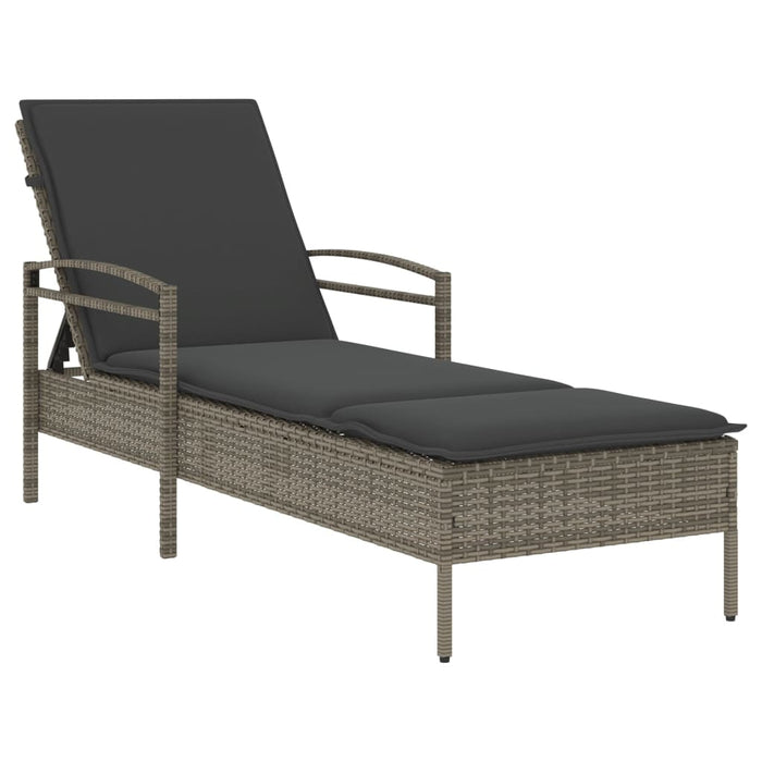 Lettino Prendisole con Cuscino Grigio 63x200x81 cm Polyrattan 368301