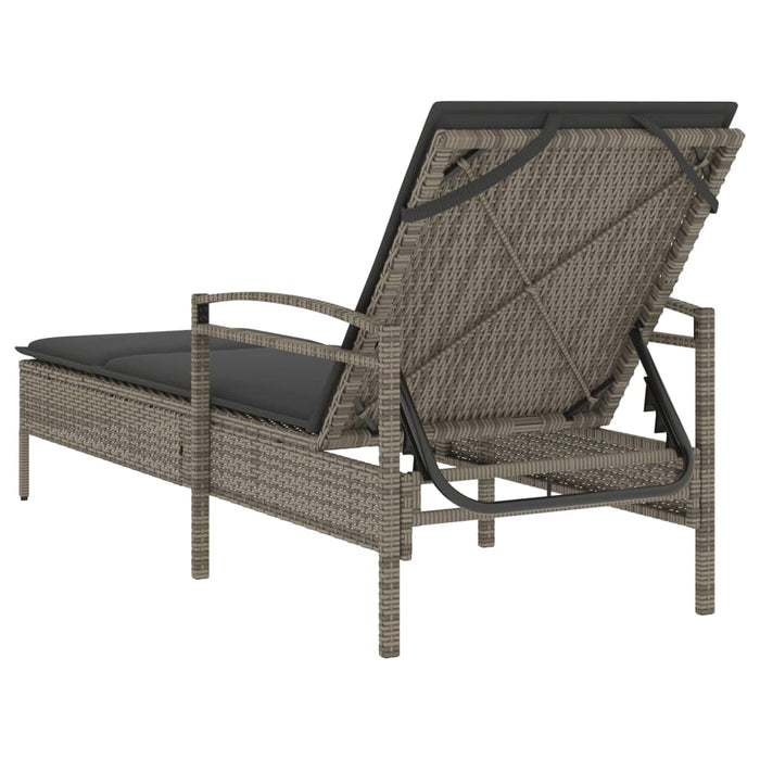 Lettino Prendisole con Cuscino Grigio 63x200x81 cm Polyrattan 368301