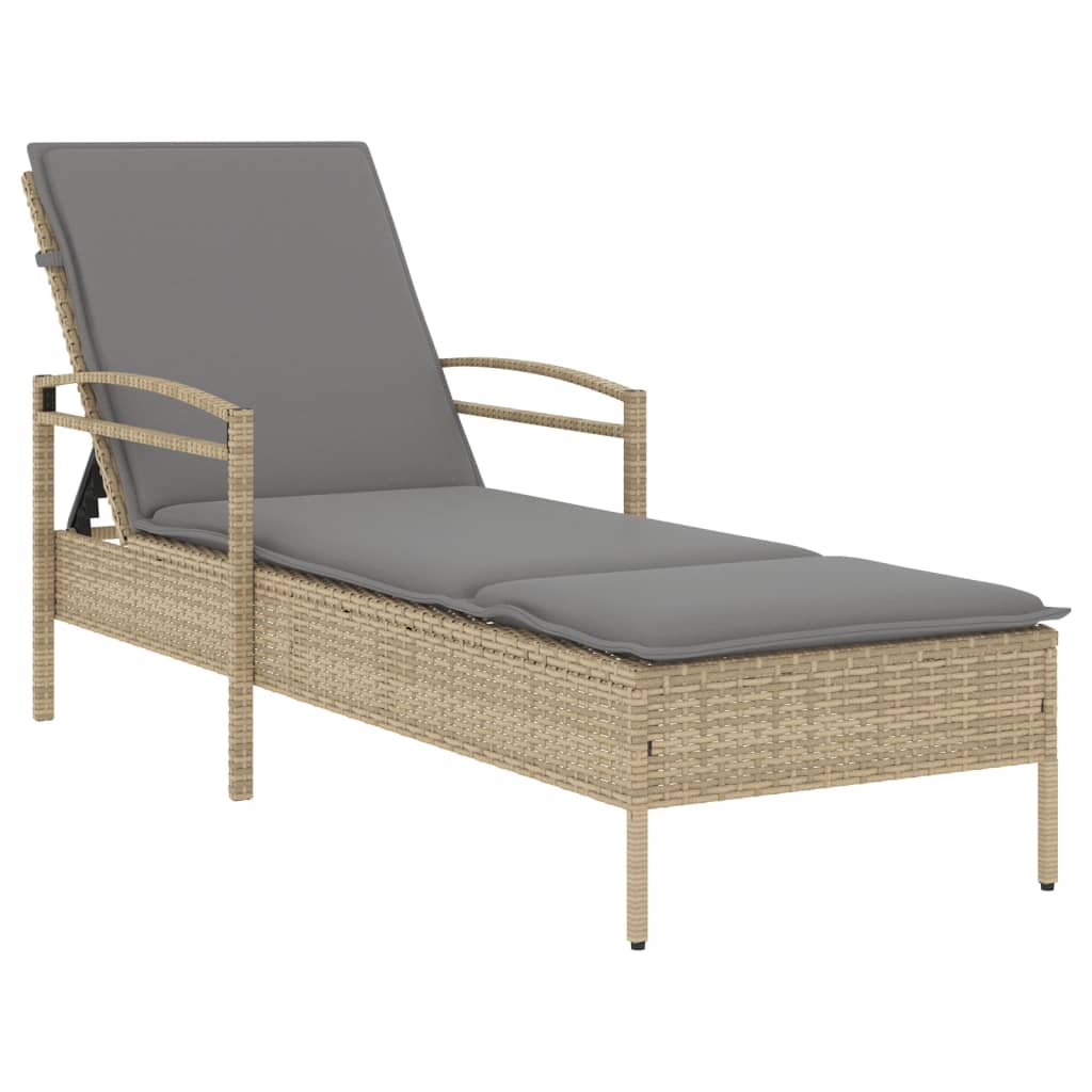 Lettino Prendisole con Cuscino Beige 63x200x81 cm in Polyrattan 368302