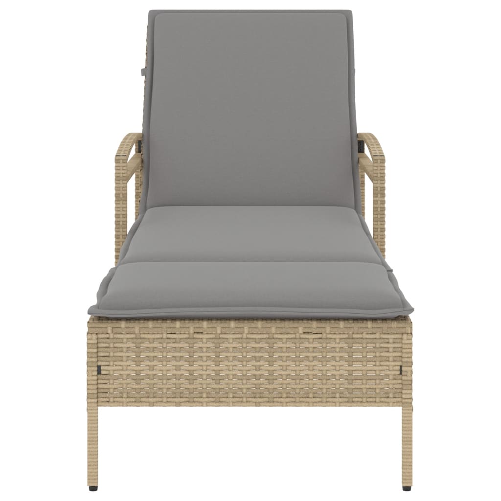 Lettino Prendisole con Cuscino Beige 63x200x81 cm in Polyrattan 368302