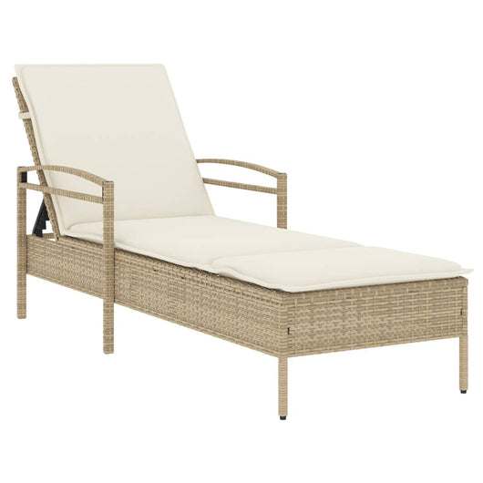 Lettino Prendisole con Cuscino Beige 63x200x81 cm in Polyrattan 368303