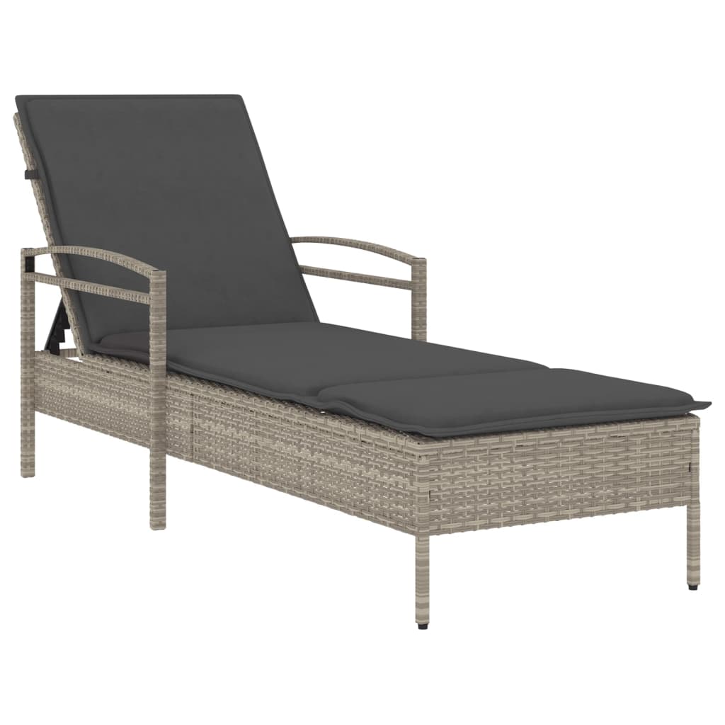 Lettino con Cuscino Grigio Chiaro 63x200x81 cm in Polyrattan 368304
