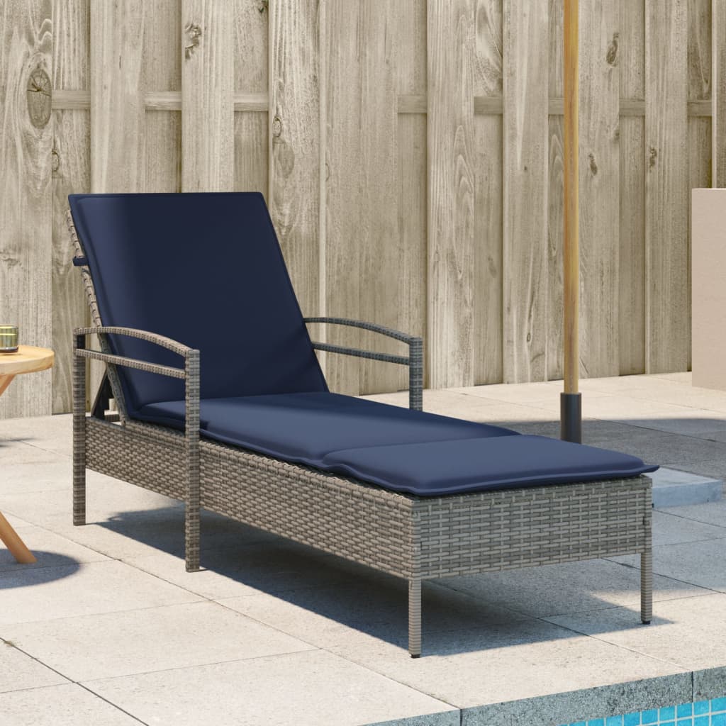 vidaXL Lettino Prendisole con Cuscino Grigio 63x200x81 cm in Polyrattan (solo USA)