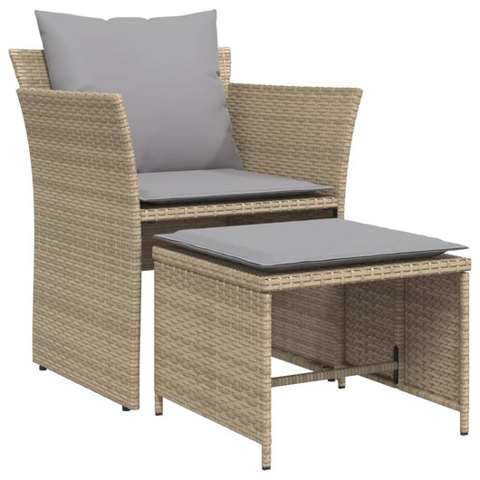 Sedia da Giardino con Poggiapiedi in Polyrattan Beige