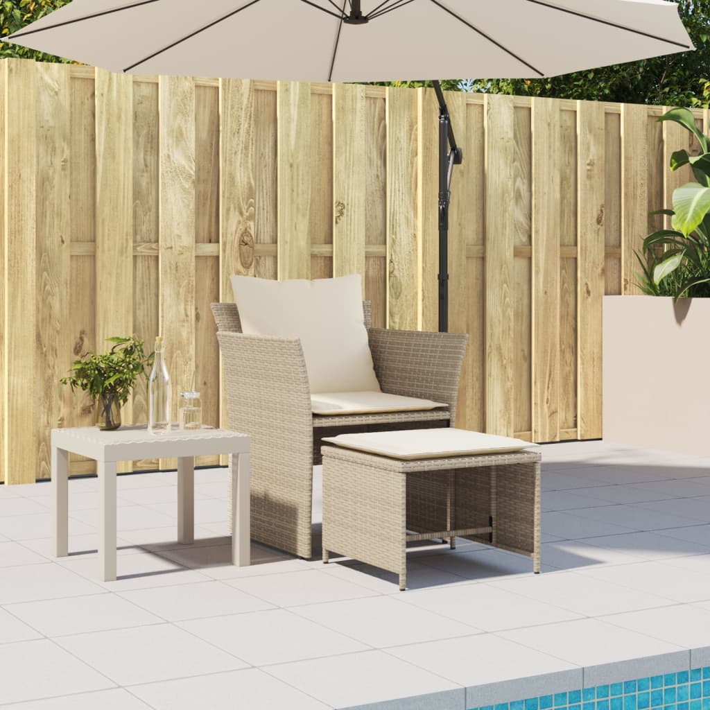 Sedia da Giardino con Poggiapiedi in Polyrattan Beige 368620