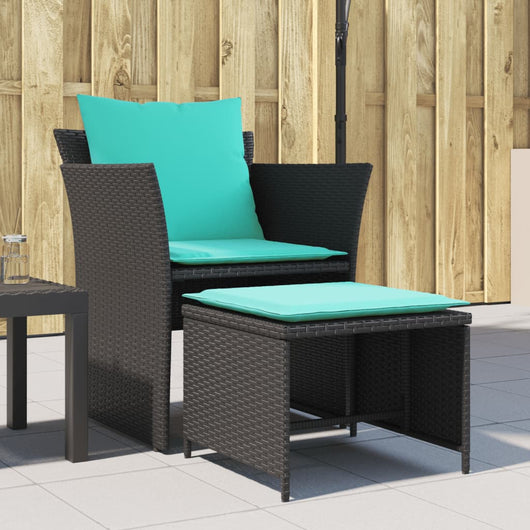 Poltrona da Giardino con Poggiapiedi in Polyrattan Nero 368624