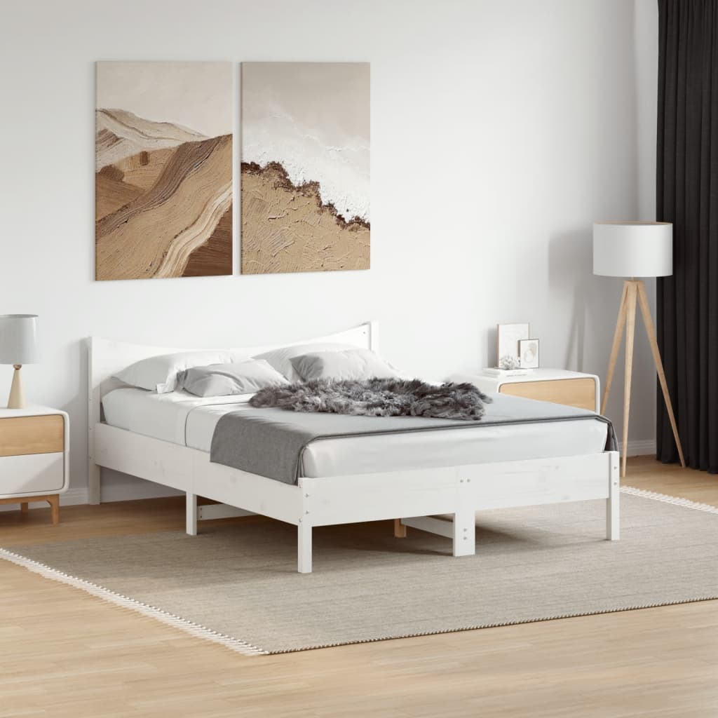 Letto senza Materasso Bianco 140x190 cm Legno Massello di Pino 844742
