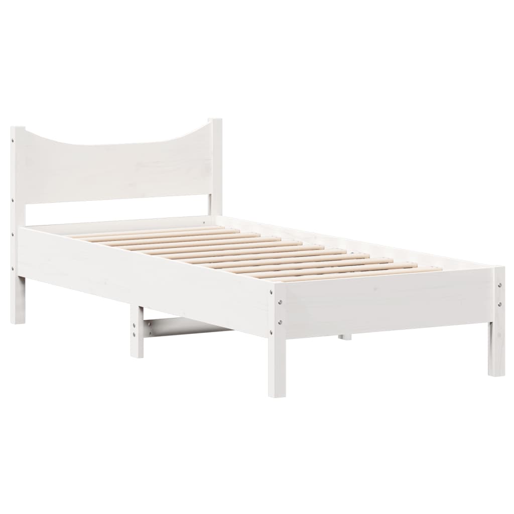 Letto senza Materasso Bianco 75x190 in Legno Massello di Pino 844758