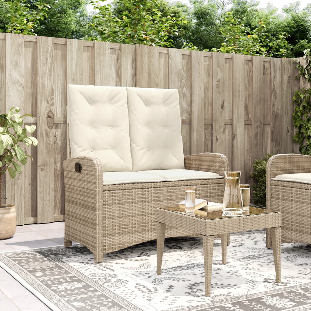 Panca Reclinabile da Giardino con Cuscini Beige in Polyrattan 368219