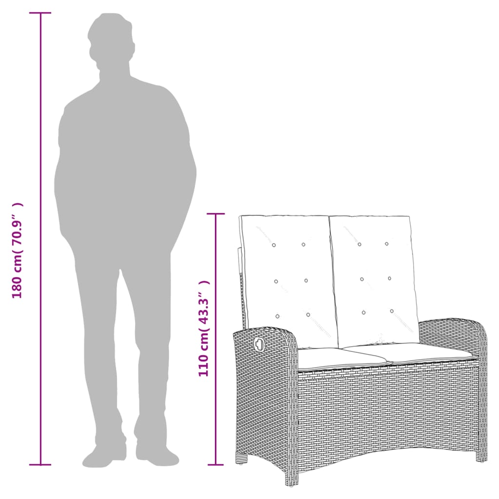 Panca Reclinabile da Giardino con Cuscini Grigia in Polyrattan 368223