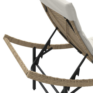 Lettino Prendisole con Cuscino Beige 55x199x50 cm in Polyrattan