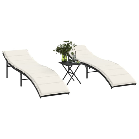 Lettini Prendisole 2 pz con Tavolino Nero in Polyrattancod mxl 116283