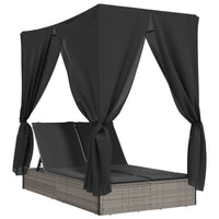 vidaXL Lettino Prendisole Doppio Tetto e Tende Grigio in Polyrattan
