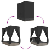 vidaXL Lettino Prendisole Doppio Tetto e Tende Grigio in Polyrattan
