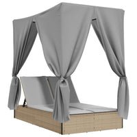 vidaXL Lettino Prendisole con Tetto e Tende Beige in Polyrattan