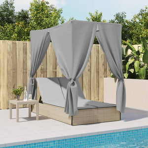 vidaXL Lettino Prendisole con Tetto e Tende Beige in Polyrattan