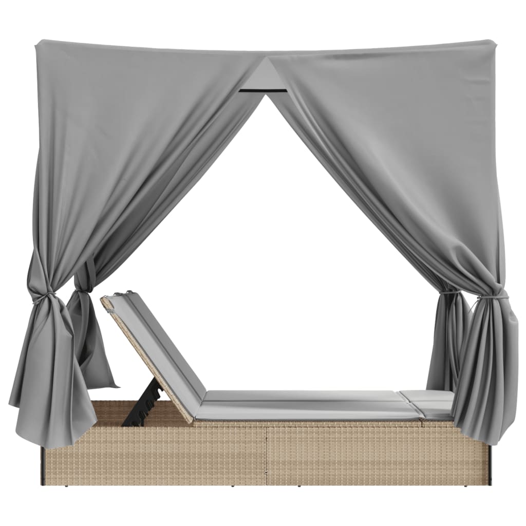 vidaXL Lettino Prendisole con Tetto e Tende Beige in Polyrattan