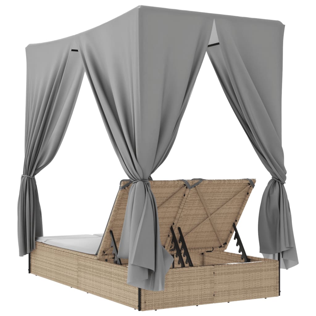 vidaXL Lettino Prendisole con Tetto e Tende Beige in Polyrattan