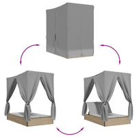 vidaXL Lettino Prendisole con Tetto e Tende Beige in Polyrattan