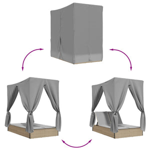 vidaXL Lettino Prendisole con Tetto e Tende Beige in Polyrattan
