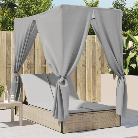 vidaXL Lettino Prendisole con Tetto e Tende Beige in Polyrattan