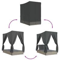 vidaXL Lettino Prendisole Tetto e Tende Grigio Chiaro in Polyrattan