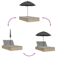 Lettino Prendisole Doppio Cuscini e Parasole Beige Polyrattan 368084