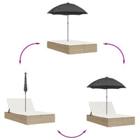 Lettino Prendisole Doppio Cuscini e Parasole Beige Polyrattan 368085