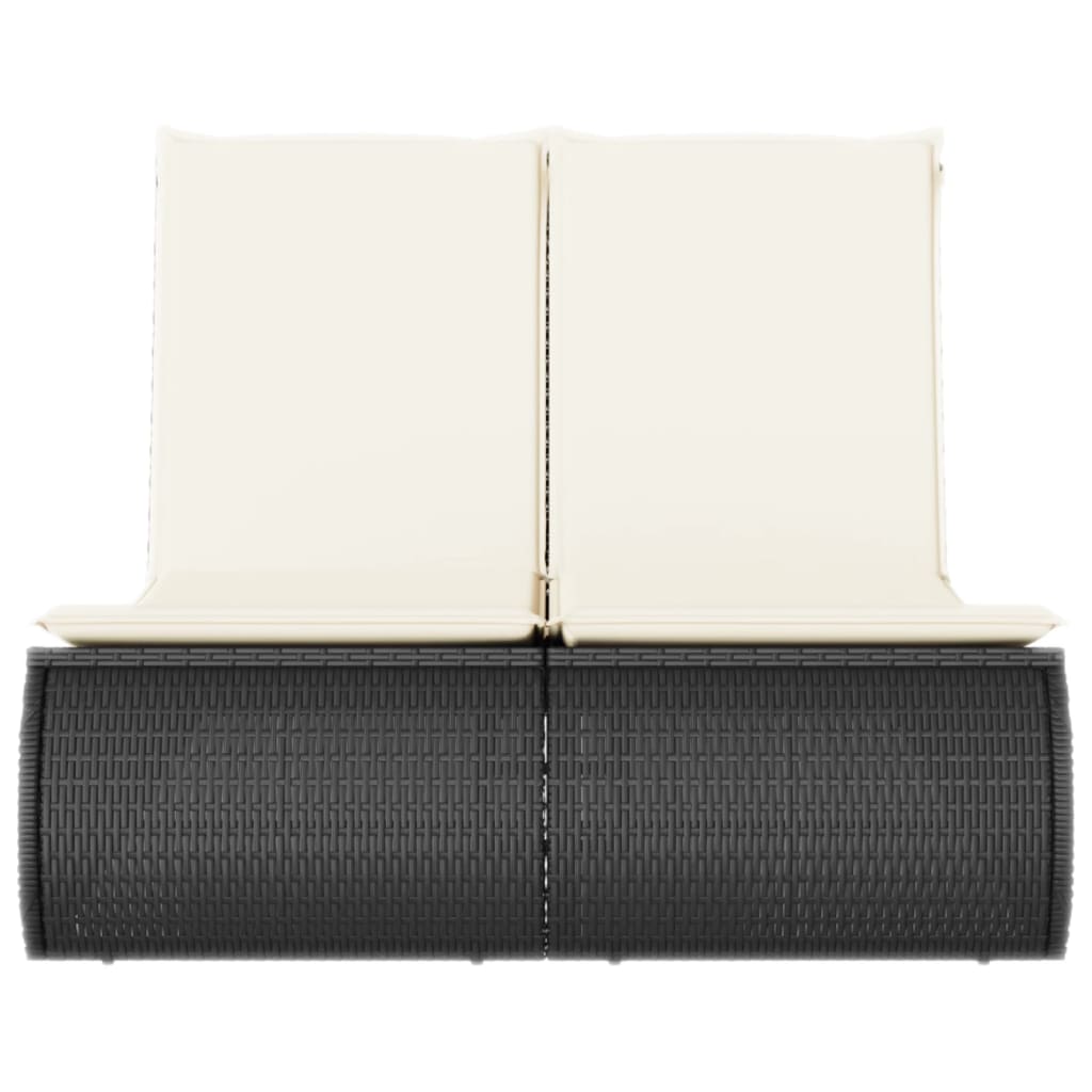 Lettino Prendisole Doppio con Cuscini Nero in Polyrattan
