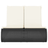 Lettino Prendisole Doppio con Cuscini Nero in Polyrattan