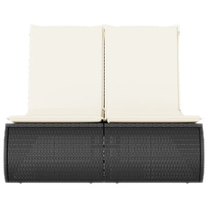 Lettino Prendisole Doppio con Cuscini Nero in Polyrattan