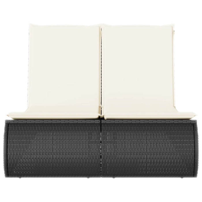 Lettino Prendisole Doppio con Cuscini Nero in Polyrattan
