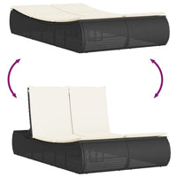 Lettino Prendisole Doppio con Cuscini Nero in Polyrattan