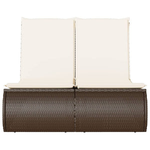 Lettino Prendisole con Cuscini Marrone in Polyrattan