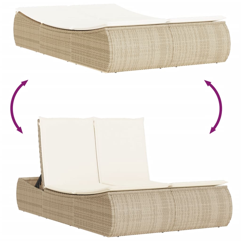 vidaXL Lettino Prendisole con Cuscini Beige in Polyrattan