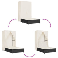 Lettino Prendisole con Tetto e Tende Nero in Polyrattan 368099