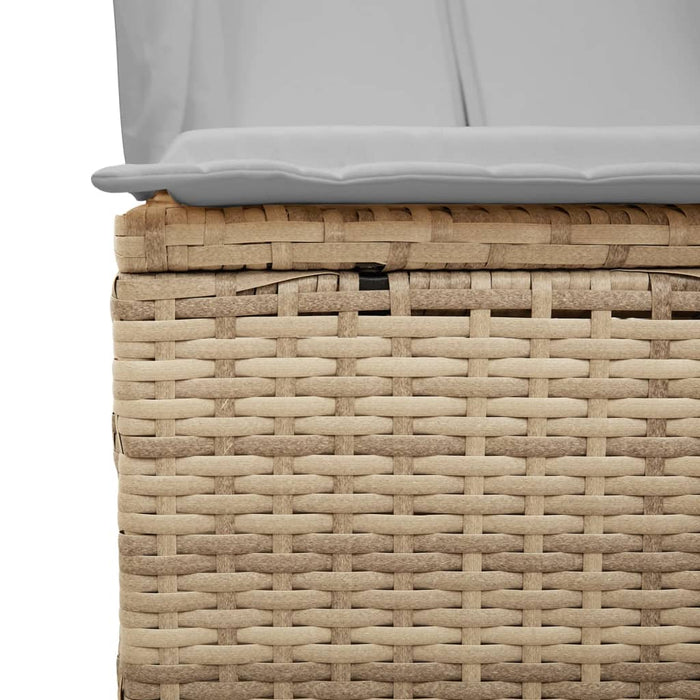 Lettino Prendisole con Tetto e Tende Beige in Polyrattan