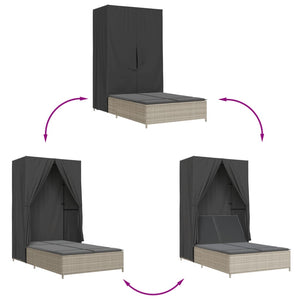 vidaXL Lettino Prendisole Tetto e Tende Grigio Chiaro in Polyrattan