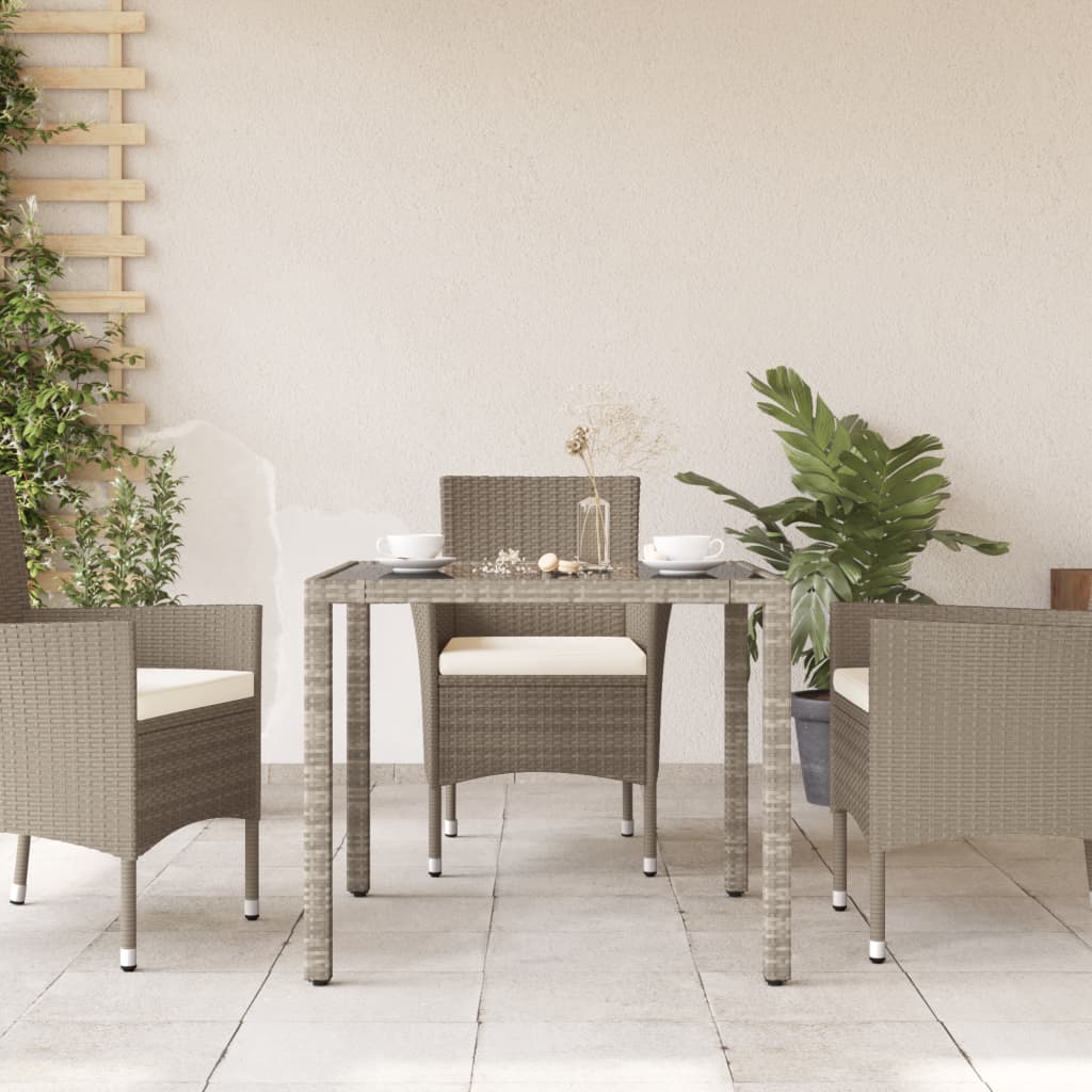 Tavolo Giardino Piano Vetro Grigio Chiaro 90x90x75cm Polyrattancod mxl 115381