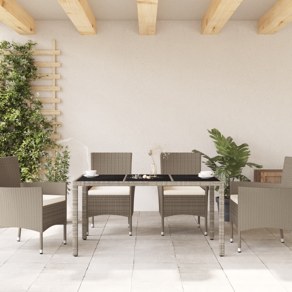 Tavolo Giardino Piano Vetro Grigio Chiaro 150x90x75 Polyrattan 368125
