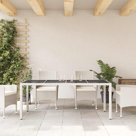 Tavolo Giardino-Tavolo da esterno Piano in Vetro Bianco 190x90x75 cm Polyrattan
