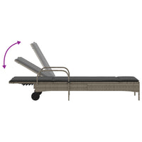 Lettino Prendisole con Ruote e Cuscino in Polyrattan Grigio