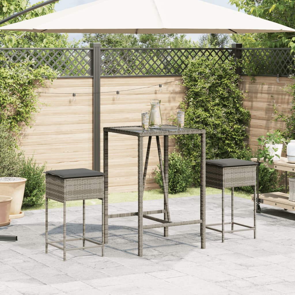 vidaXL Sgabelli da Bar con Cuscini 2 pz Grigi in Polyrattan
