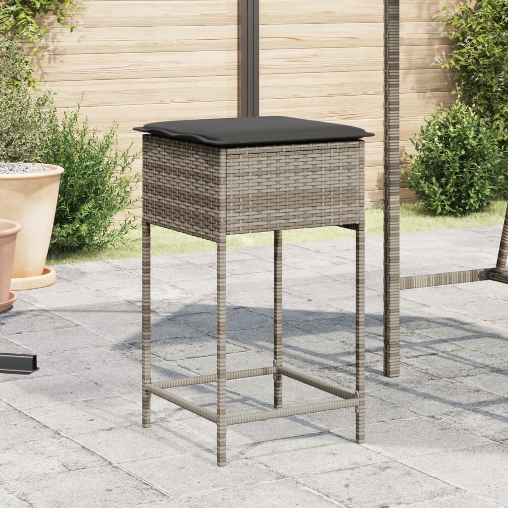 vidaXL Sgabelli da Bar con Cuscini 2 pz Grigi in Polyrattan