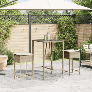 Sgabelli da Bar con Cuscini 2 pz Beige in Polyrattan