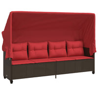 Lettino Prendisole con Baldacchino e Cuscini Marrone Polyrattan 368341