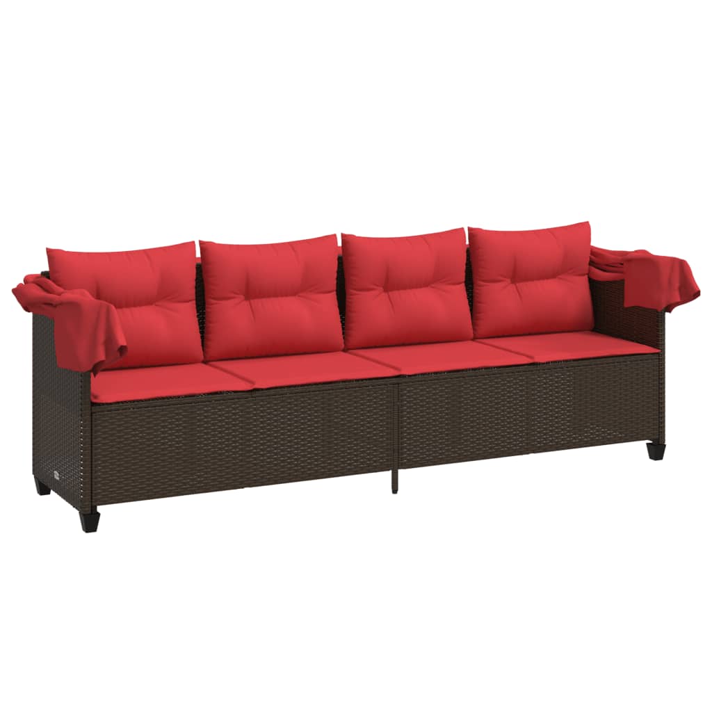 Lettino Prendisole con Baldacchino e Cuscini Marrone Polyrattan 368341